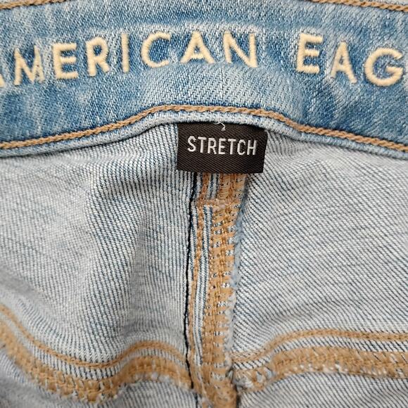 American Eagle Super Rise Flare Jeans Size 6 Light Blue Wash Distressed - Picture 7 of 10
